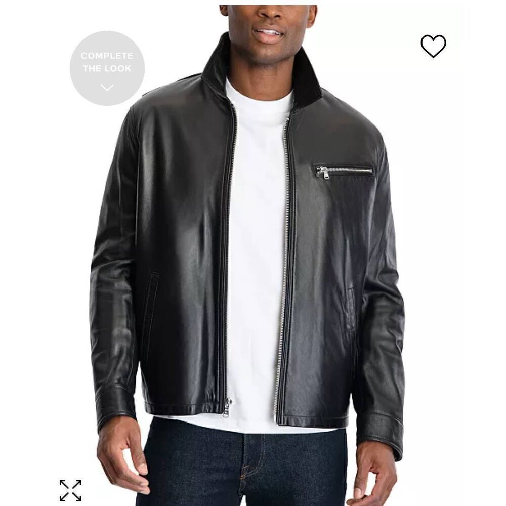 MK michael kors james dean black leather moto jacket xl mens
